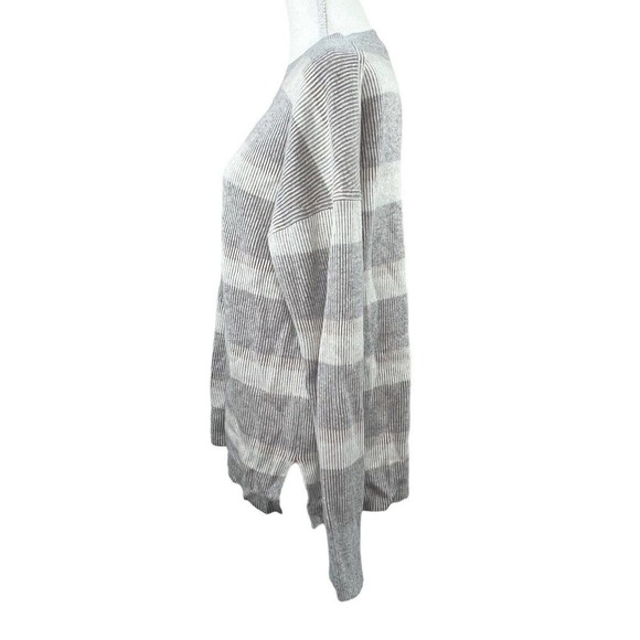 Theory Cashmere Crewneck Ribbed Striped Sweater Size S Gray Tan Cream - Picture 7 of 11